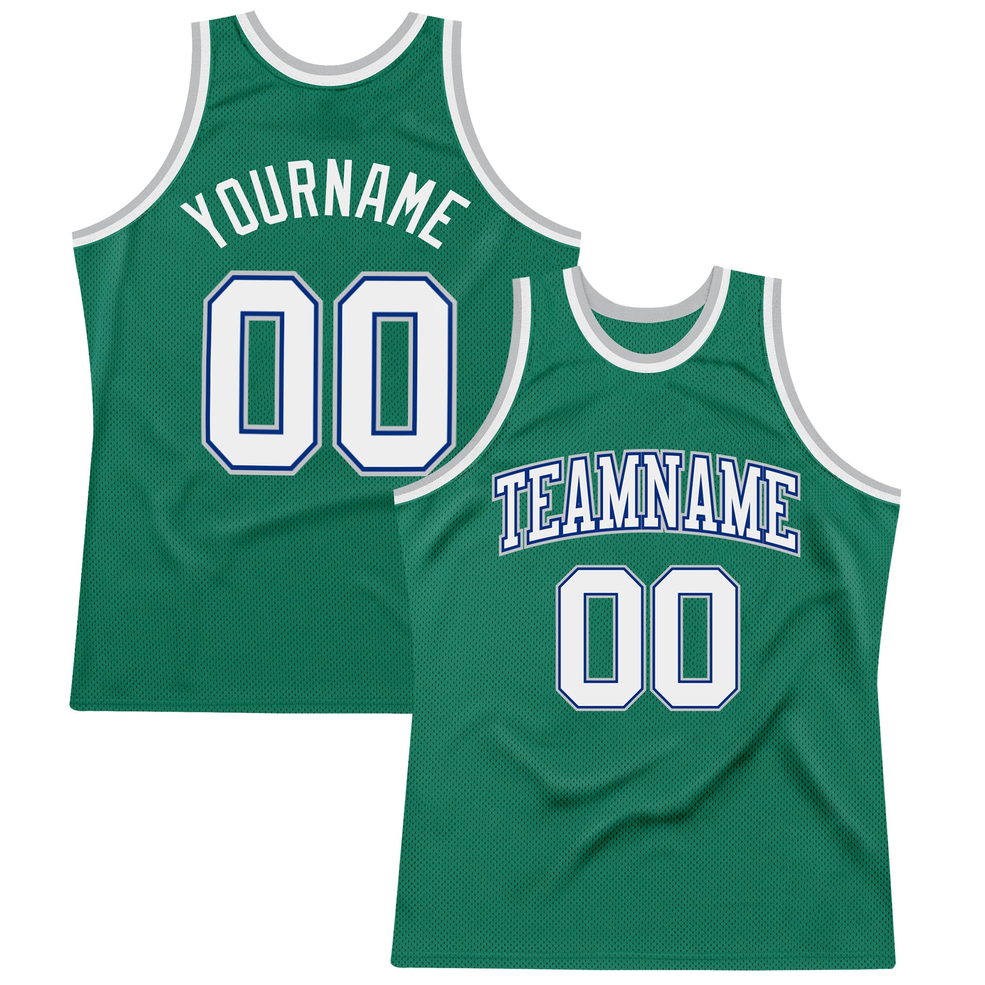Custom Kelly Green White Royal-Silver Gray Authentic Throwback Basketball Jersey Authentic Throwback Basketball Jersey in Custom Kelly Green, White, Royal, and Silver Gray Custom Kelly Green White Royal-Silver - Image 1