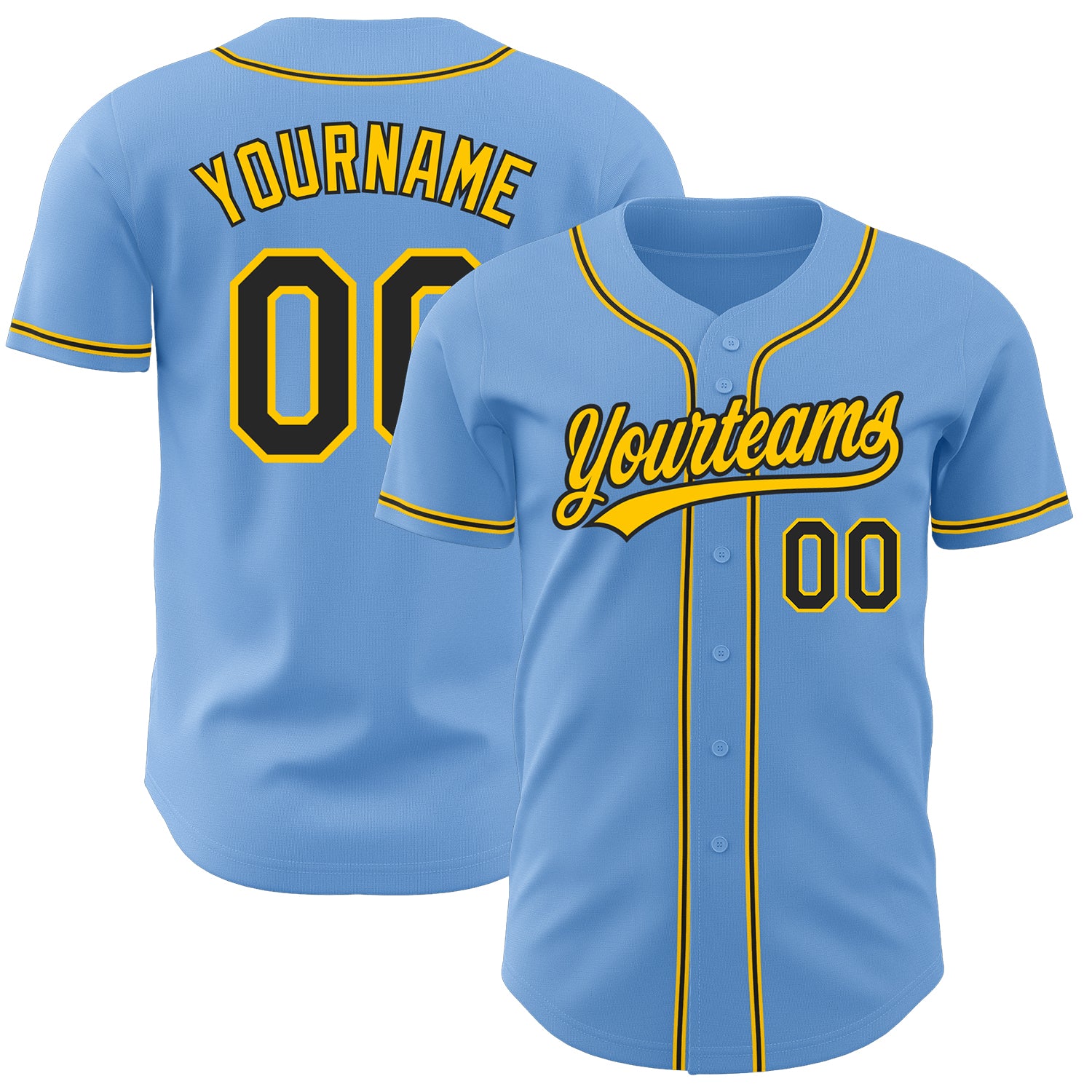 Light Blue Black Gold Baseball Jersey - Custom Authentic Baseball Apparel Custom Light Blue Black-Gold Authentic Baseball