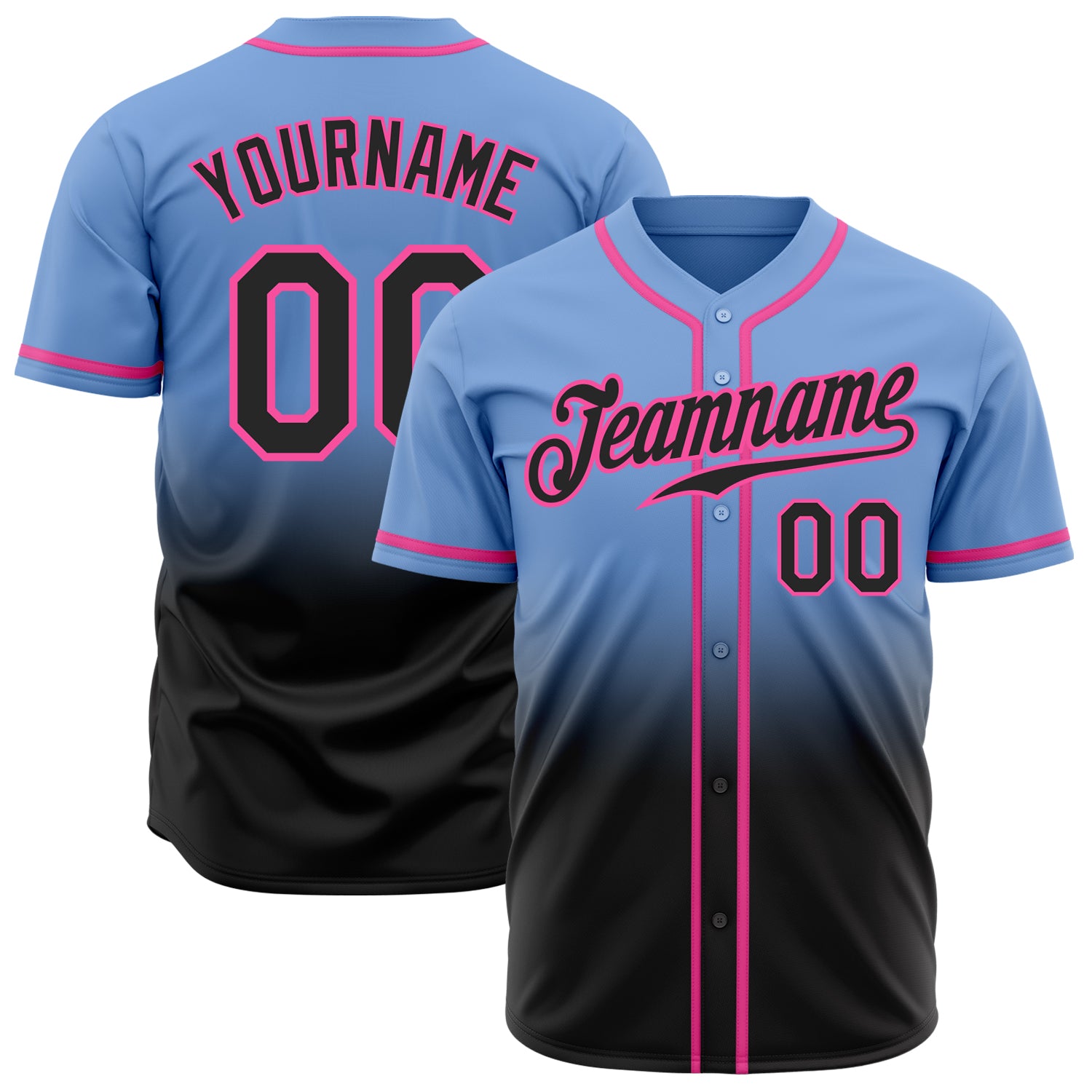 Custom Light Blue Black-Pink Authentic Fade Fashion Baseball Jersey Custom Light Blue Black Pink Authentic Fade Fashion Baseball Jersey Custom Light Blue Black-Pink Authentic Fade Fashion Baseball - Image 1