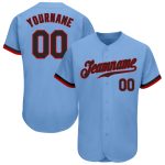 Custom Light Blue Authentic Baseball Jersey - Black and Red Design Custom Light Blue Black-Red Authentic Baseball Jersey