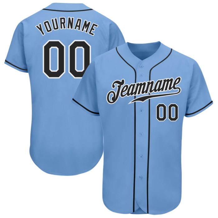 Light Blue Custom Authentic Baseball Jersey - Black and White Design Custom Light Blue Black-White Authentic Baseball Jersey - Image 1