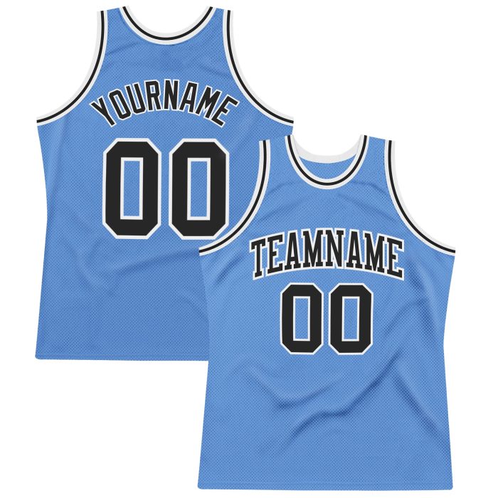 Light Blue Black White Authentic Basketball Jersey Custom Throwback Design Custom Light Blue Black-White Authentic Throwback - Image 1