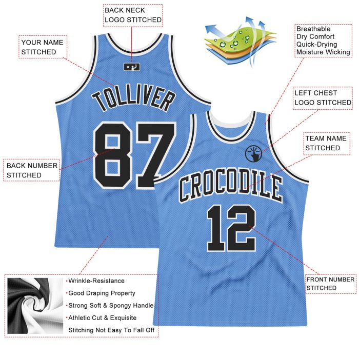 Light Blue Black White Authentic Basketball Jersey Custom Throwback Design Custom Light Blue Black-White Authentic Throwback - Image 2
