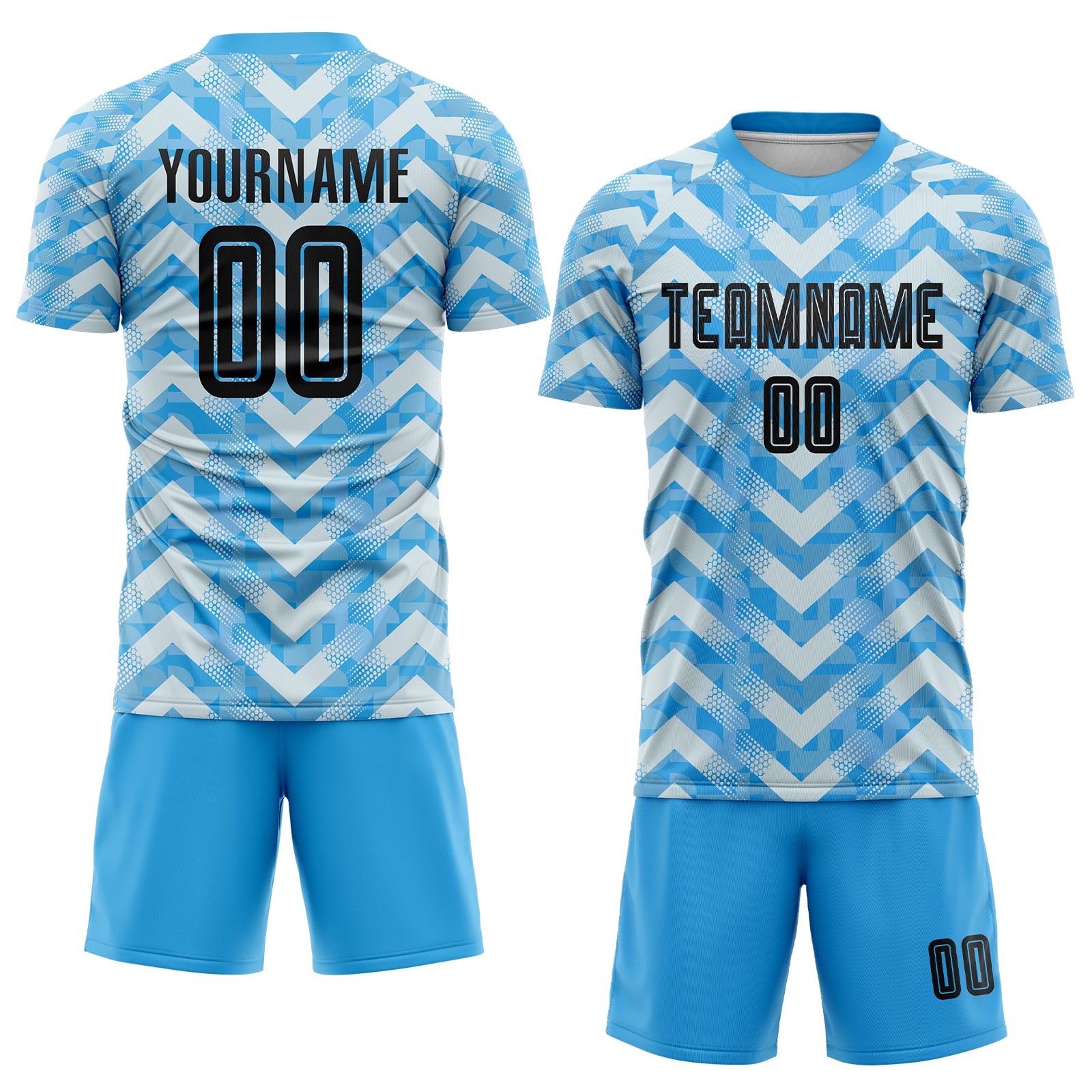 Custom Light Blue Black-White Home Sublimation Soccer Uniform Jersey Custom Light Blue Soccer Jersey Sublimation Uniform for Home Games - Black and White Design Custom Light Blue Black-White - Image 2