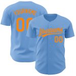 Light Blue Baseball Jersey with Blaze Orange Trim - Custom Authentic Design Custom Light Blue Blaze Orange Authentic Baseball