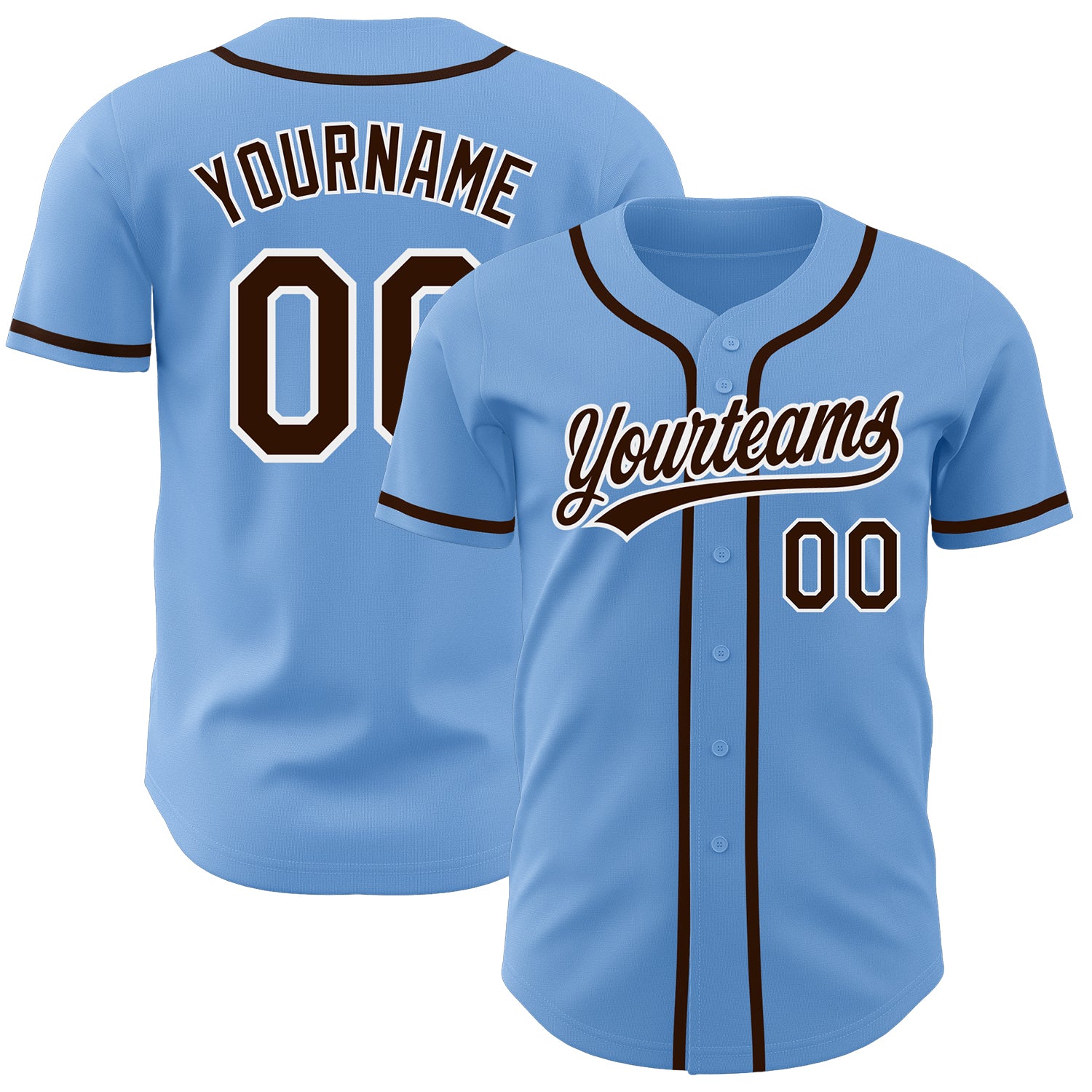 Custom Light Blue Brown-White Authentic Baseball Jersey Light Blue Brown-White Custom Baseball Jersey - Authentic Design for Fans Custom Light Blue Brown-White Authentic Baseball - Image 1