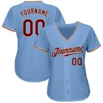 Light Blue Authentic Baseball Jersey - Custom Crimson-City Cream Design Custom Light Blue Crimson-City Cream Authentic Baseball - Image 2