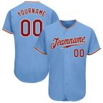 Light Blue Authentic Baseball Jersey - Custom Crimson-City Cream Design Custom Light Blue Crimson-City Cream Authentic Baseball