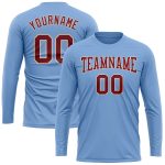 Light Blue Performance T-Shirt for Men & Women - Crimson-Cream Long Sleeve Top Custom Light Blue Crimson-Cream Long Sleeve - Image 2