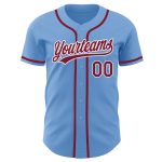 Light Blue Custom Baseball Jersey - Authentic Crimson and White Design Custom Light Blue Crimson-White Authentic Baseball - Image 2