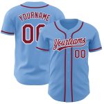 Light Blue Custom Baseball Jersey - Authentic Crimson and White Design Custom Light Blue Crimson-White Authentic Baseball