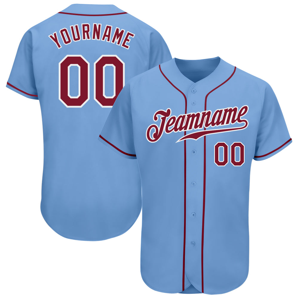 Custom Light Blue Authentic Baseball Jersey - Crimson White Style 7262 Custom Light Blue Crimson-White Authentic Baseball
