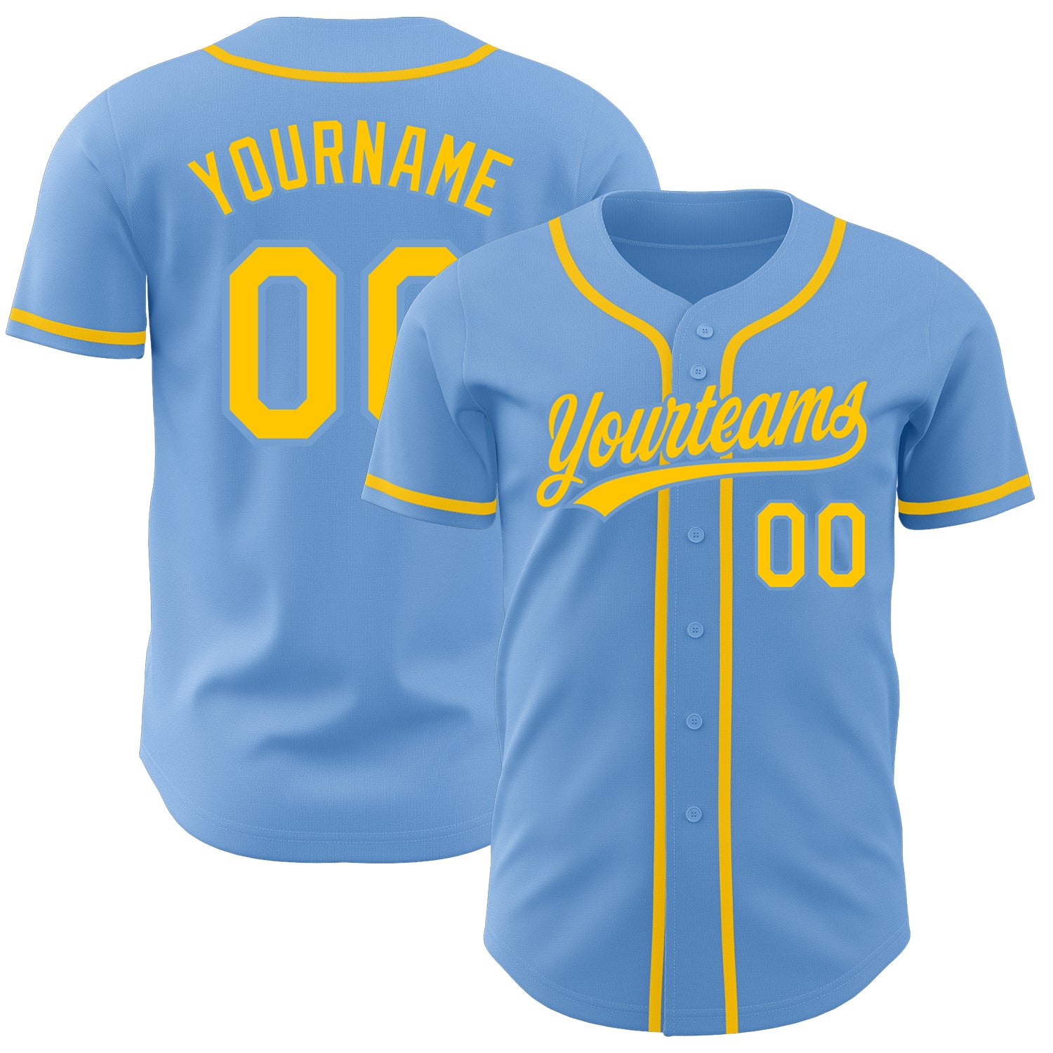 Custom Light Blue Gold Authentic Baseball Jersey Light Blue Gold Authentic Baseball Jersey - Custom Design Sports Apparel Custom Light Blue Gold Authentic Baseball Jersey - Image 1