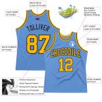 Custom Light Blue Basketball Jersey - Authentic Throwback Gold and Black Design Custom Light Blue Gold-Black Authentic Throwback - Image 2