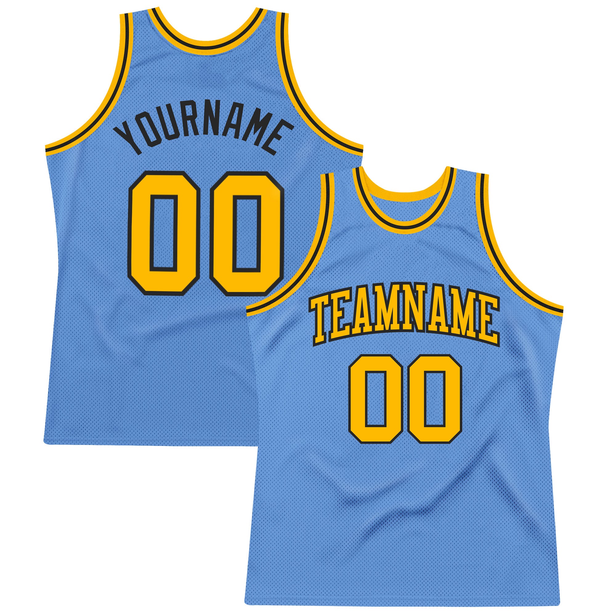 Custom Light Blue Basketball Jersey - Authentic Throwback Gold and Black Design Custom Light Blue Gold-Black Authentic Throwback