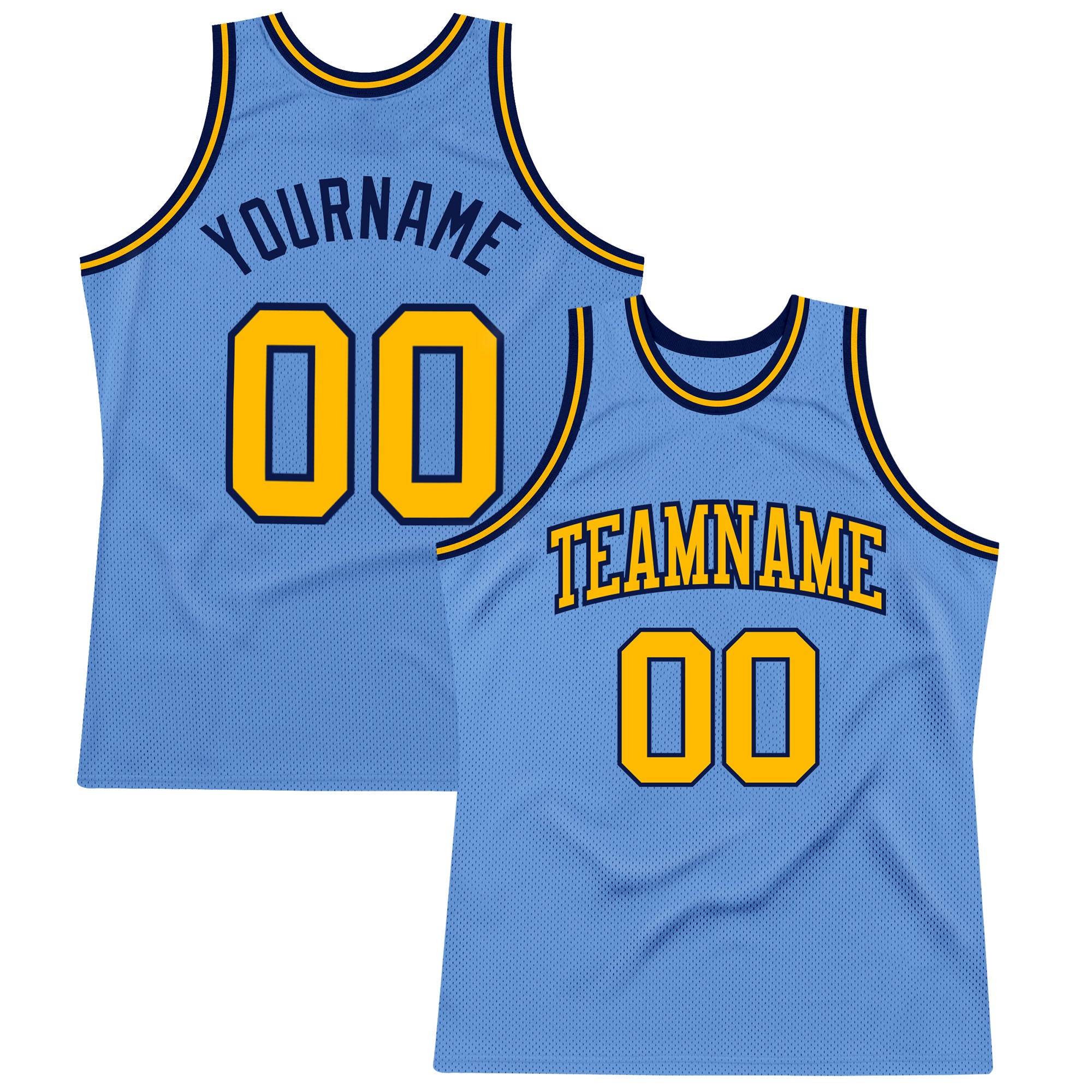 Light Blue Gold-Navy Authentic Basketball Jersey - Custom Throwback Design Custom Light Blue Gold-Navy Authentic Throwback