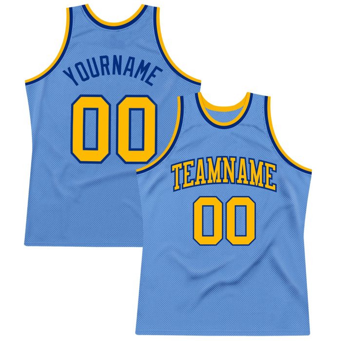 Light Blue Gold-Royal Authentic Throwback Basketball Jersey - Custom Design Custom Light Blue Gold-Royal Authentic Throwback - Image 1