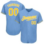 Light Blue Baseball Jersey with Gold-White Details, Custom Authentic Style 5575 Custom Light Blue Gold-White Authentic Baseball