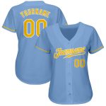 Light Blue Baseball Jersey with Gold-White Details, Custom Authentic Style 5575 Custom Light Blue Gold-White Authentic Baseball - Image 2