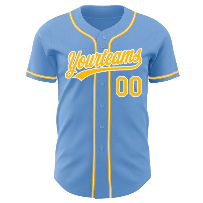 Light Blue Gold and White Custom Authentic Baseball Jersey Custom Light Blue Gold-White Authentic Baseball Jersey - Image 2