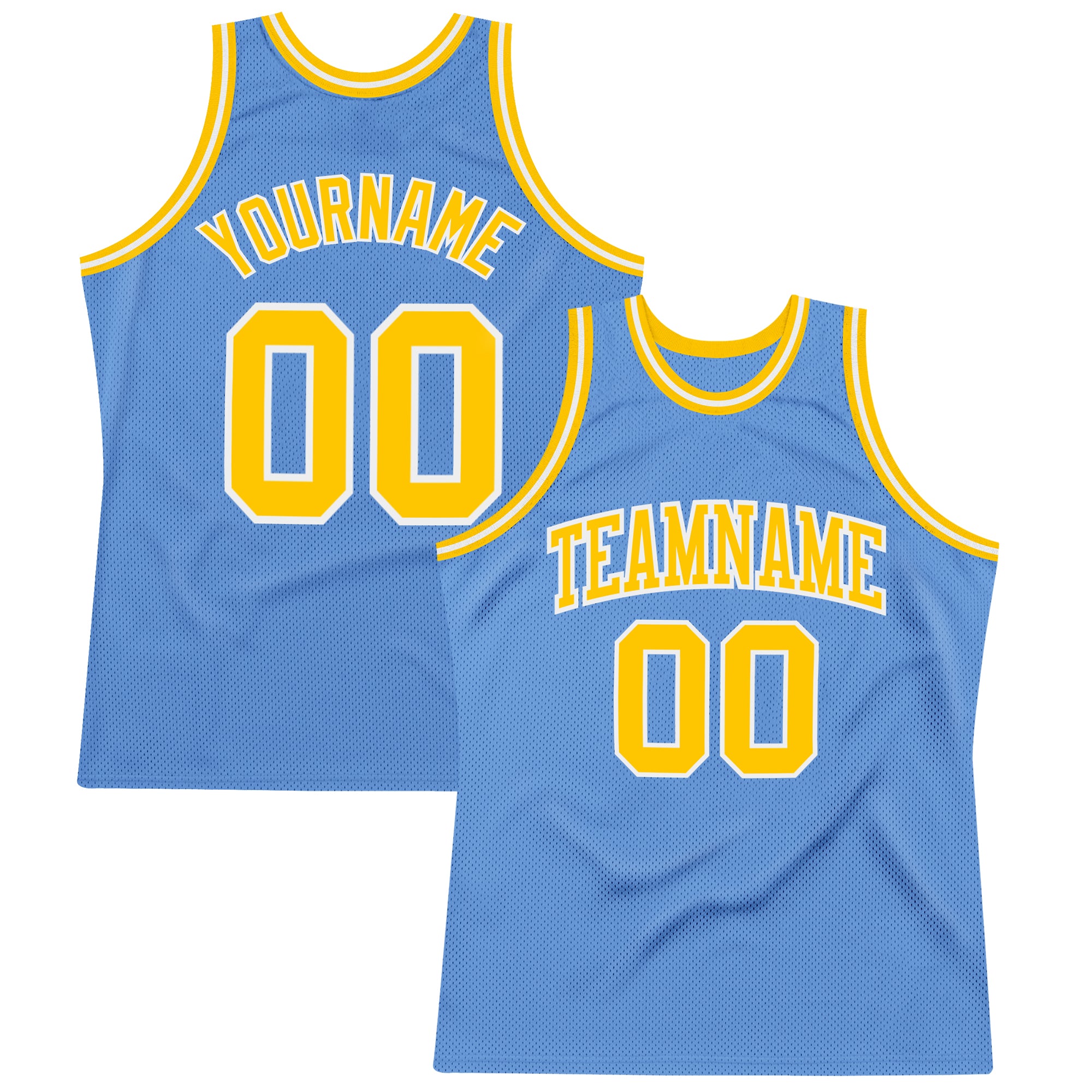 Light Blue Basketball Jersey - Custom Gold and White Authentic Throwback Design Custom Light Blue Gold-White Authentic Throwback