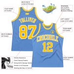 Light Blue Basketball Jersey - Custom Gold and White Authentic Throwback Design Custom Light Blue Gold-White Authentic Throwback - Image 2