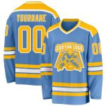 Light Blue and Gold-White Custom Hockey Jersey for Men, Women, and Kids Custom Light Blue Gold-White Hockey Jersey