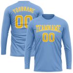 Light Blue Performance T-Shirt for Men, Gold-White Long Sleeve Custom Design Custom Light Blue Gold-White Long Sleeve Performance - Image 2