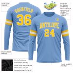 Light Blue Performance T-Shirt for Men, Gold-White Long Sleeve Custom Design Custom Light Blue Gold-White Long Sleeve Performance - Image 3