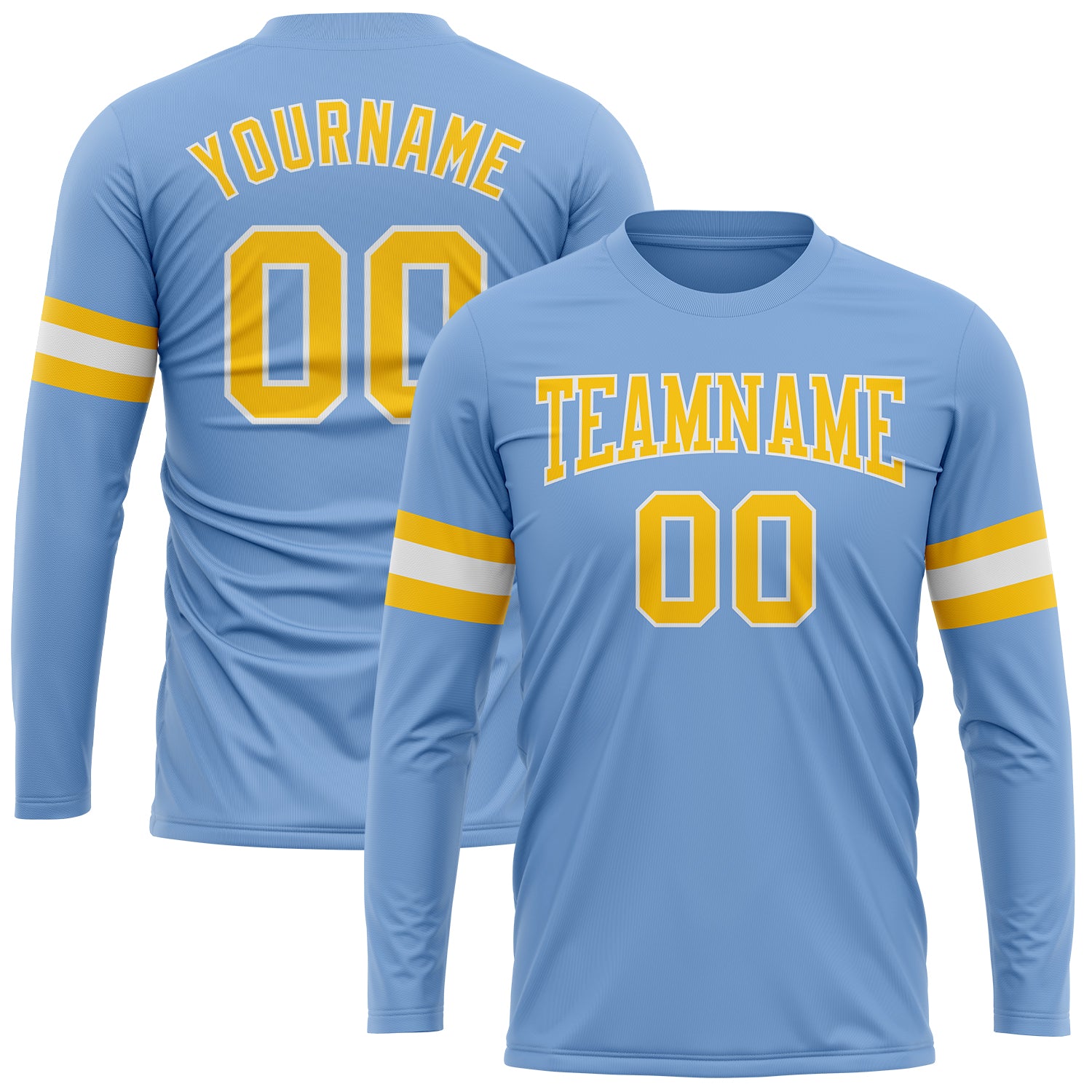 Light Blue Performance T-Shirt for Men, Gold-White Long Sleeve Custom Design Custom Light Blue Gold-White Long Sleeve Performance
