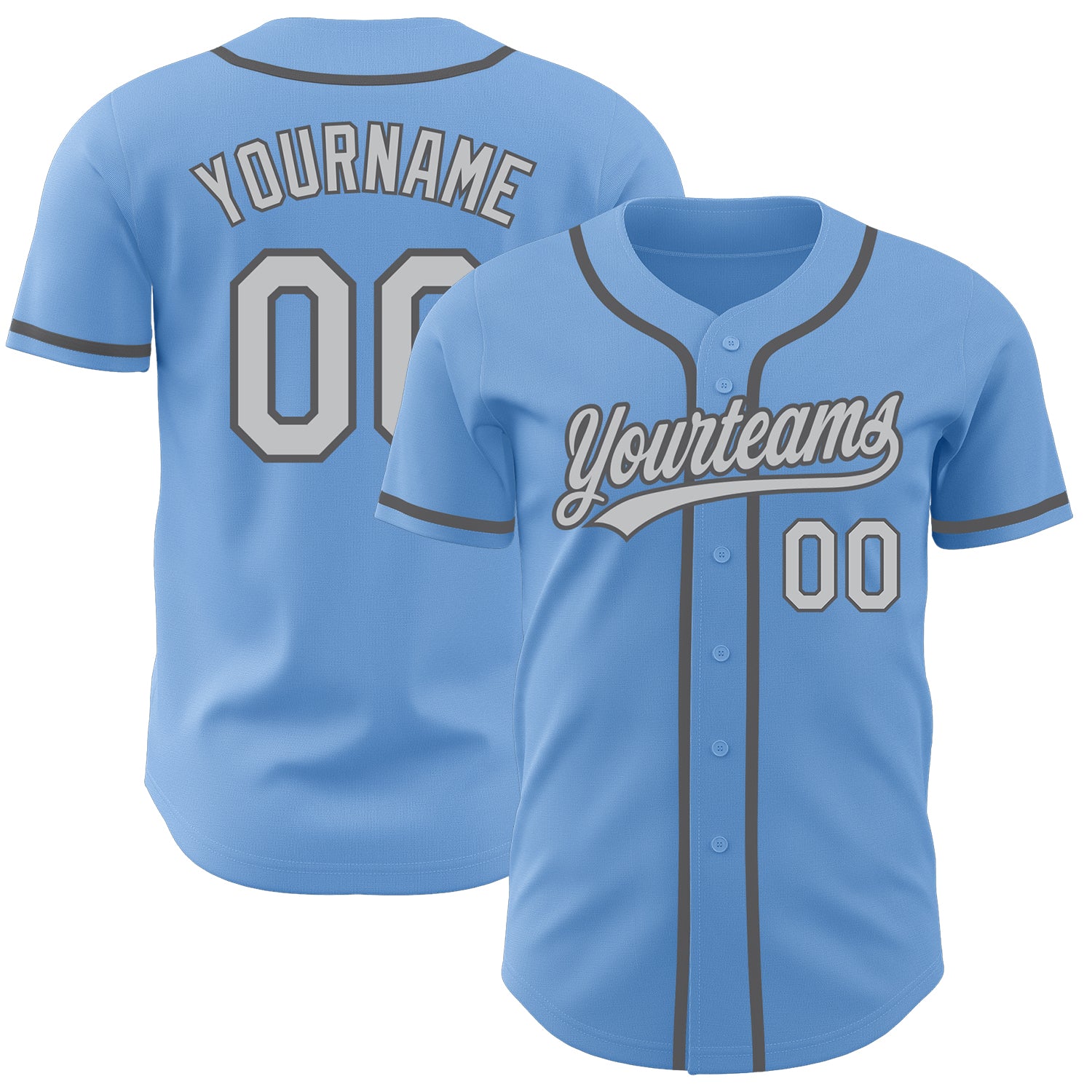 Light Blue Gray Custom Baseball Jersey - Authentic Steal Gray Design Custom Light Blue Gray-Steel Gray Authentic Baseball