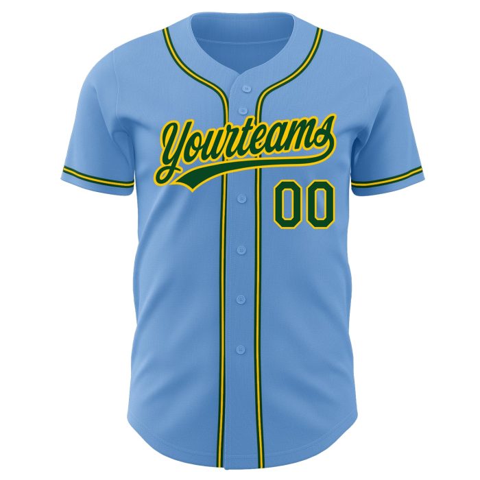 Light Blue Green-Gold Custom Authentic Baseball Jersey for Men and Women Custom Light Blue Green-Gold Authentic Baseball - Image 2