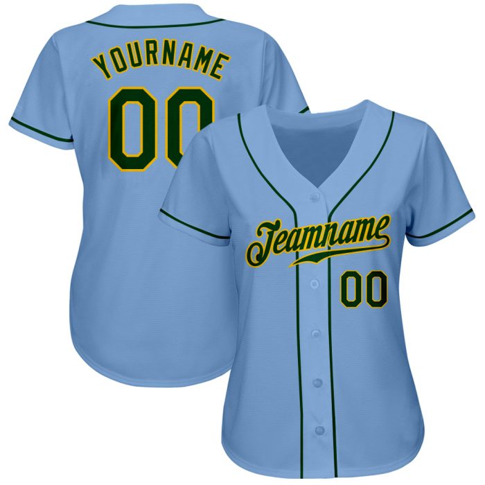 Light Blue Green-Gold Authentic Baseball Jersey - Custom Style 4183 Custom Light Blue Green-Gold Authentic Baseball Jersey - Image 2