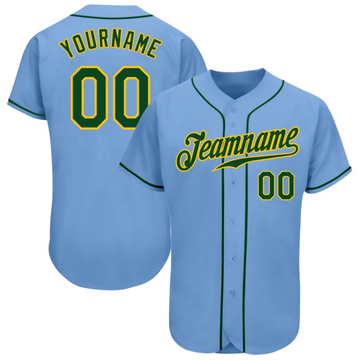 Light Blue Green-Gold Authentic Baseball Jersey - Custom Style 4183 Custom Light Blue Green-Gold Authentic Baseball Jersey - Image 1