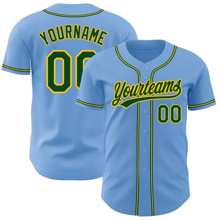 Light Blue Green-Gold Custom Authentic Baseball Jersey for Men and Women Custom Light Blue Green-Gold Authentic Baseball - Image 1