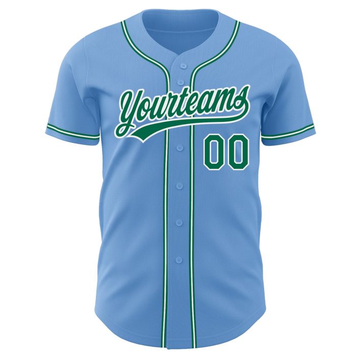 Light Blue Green White Authentics Baseball Jersey - Custom Design for Fans Custom Light Blue Kelly Green-White Authentic - Image 2
