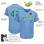 Light Blue Kelly Green-White Authentic Baseball Jersey Custom Style 9853 Custom Light Blue Kelly Green-White Authentic Baseball - Image 3