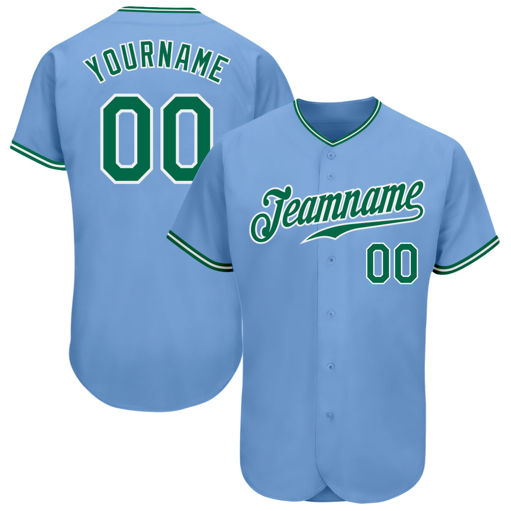 Light Blue Kelly Green-White Authentic Baseball Jersey Custom Style 9853 Custom Light Blue Kelly Green-White Authentic Baseball
