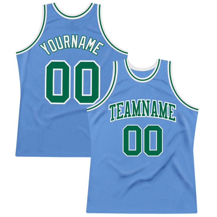 Custom Light Blue Green White Throwback Basketball Jersey - Authentic Retro Style Custom Light Blue Kelly Green-White Authentic - Image 1