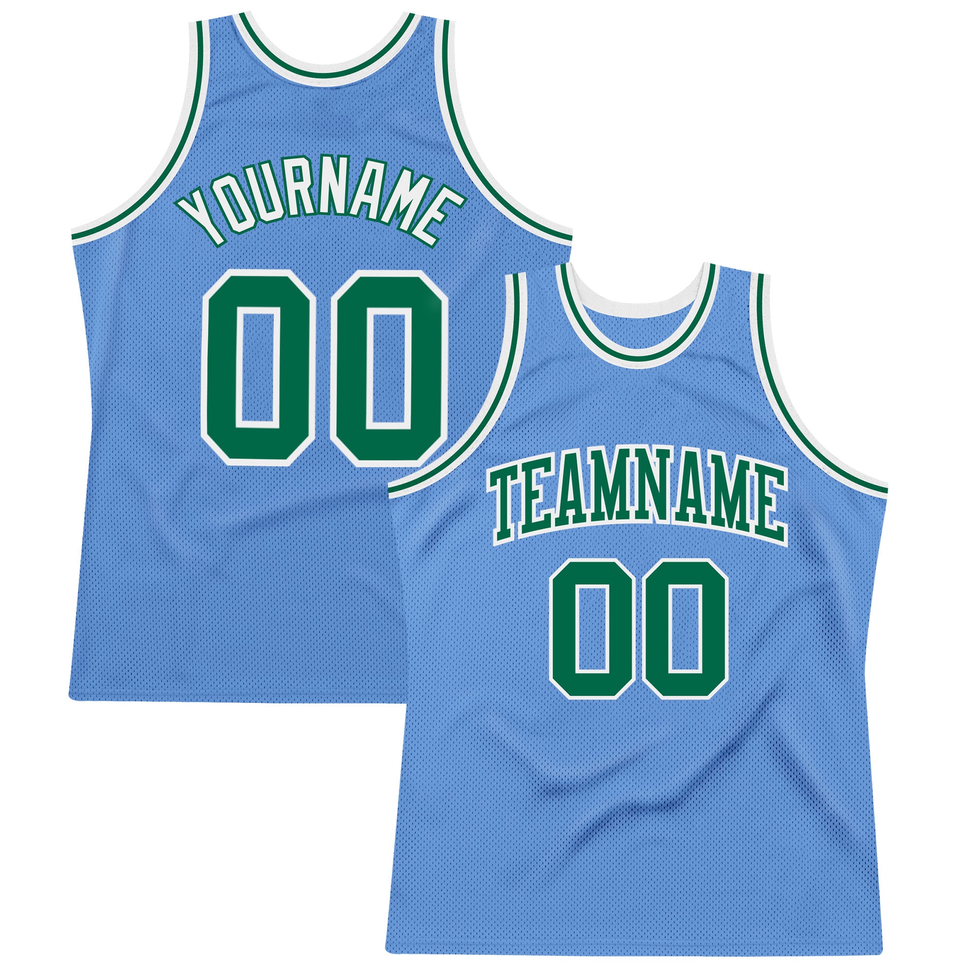 Custom Light Blue Kelly Green-White Authentic Throwback Basketball Jersey Custom Light Blue Green White Throwback Basketball Jersey - Authentic Retro Style Custom Light Blue Kelly Green-White Authentic - Image 1