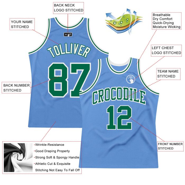 Custom Light Blue Green White Throwback Basketball Jersey - Authentic Retro Style Custom Light Blue Kelly Green-White Authentic - Image 2