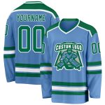Light Blue Hockey Jersey with Kelly Green and White Custom Design Custom Light Blue Kelly Green-White Hockey Jersey