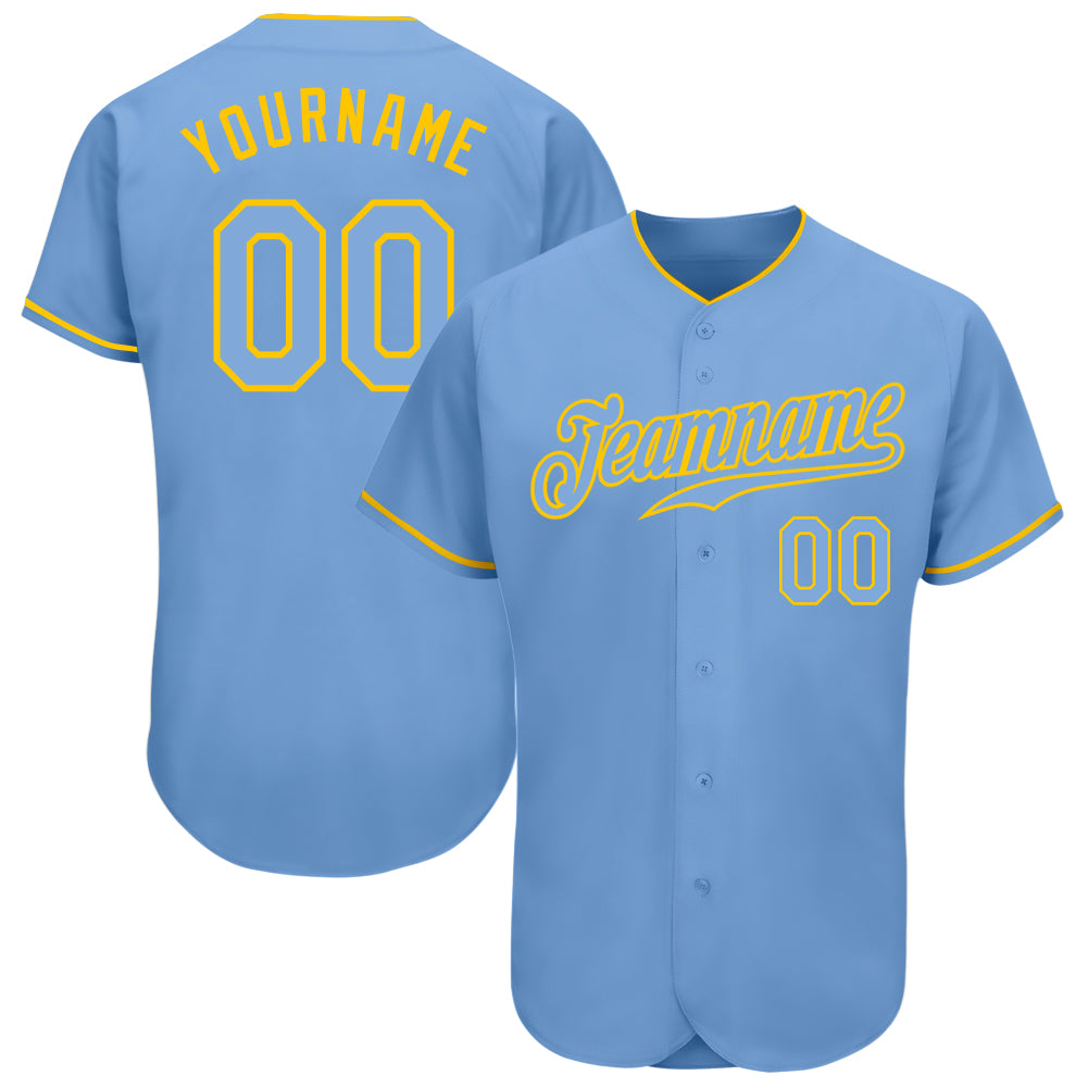 Custom Light Blue Light Blue-Gold Authentic Baseball Jersey Authentic Custom Light Blue and Gold Baseball Jersey for Fans and Collectors Custom Light Blue Light Blue-Gold Authentic - Image 1