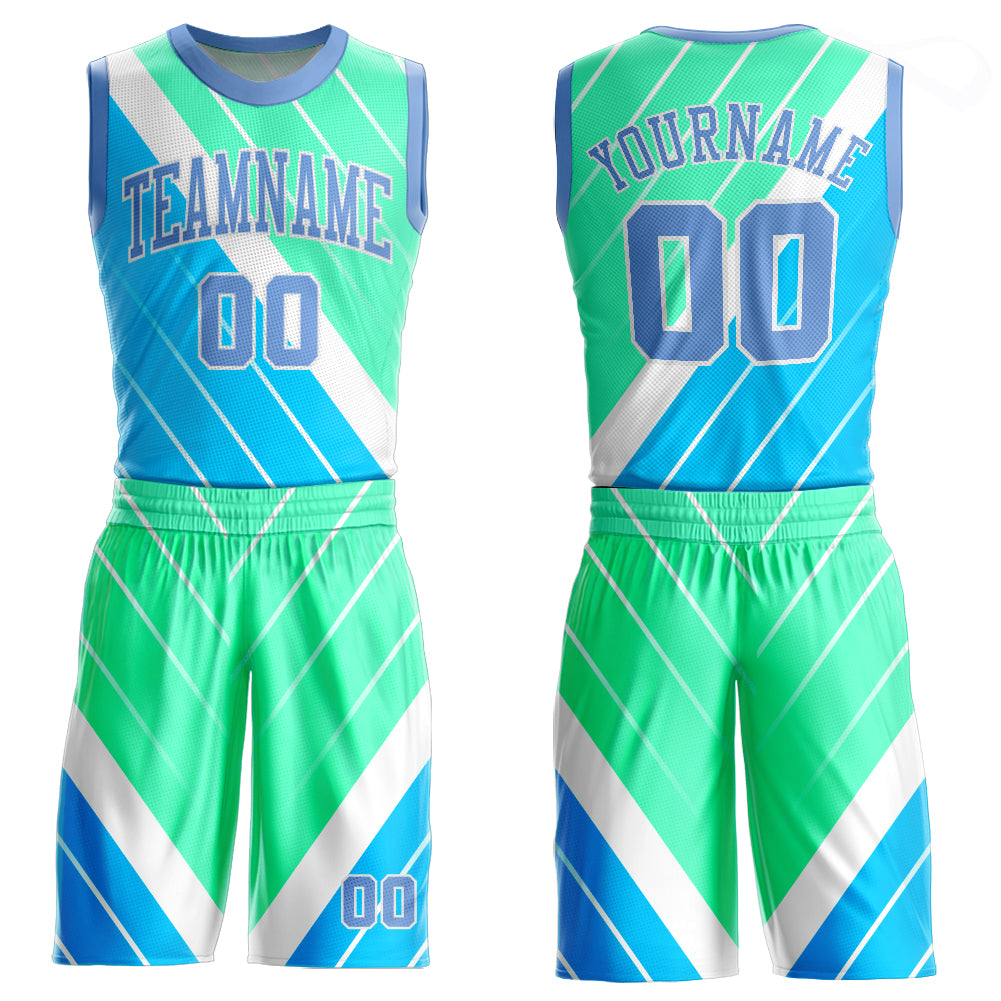 Custom Light Blue Green Basketball Jersey Sublimation Round Neck Suit Custom Light Blue Light Blue-Green Round Neck Sublimation