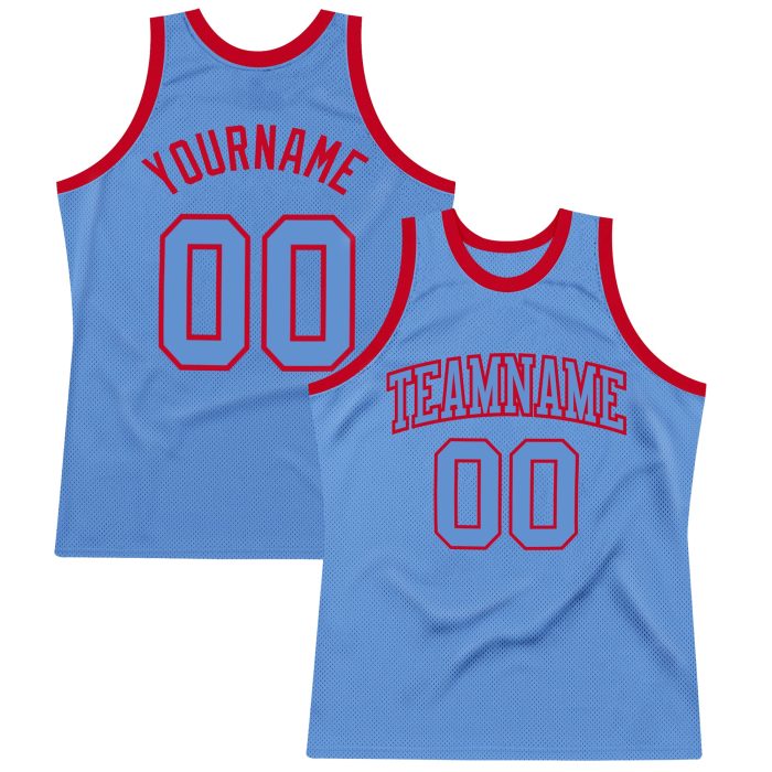 Custom Light Blue-Red Authentic Basketball Jersey | Throwback Style Custom Light Blue Light Blue-Red Authentic Throwback - Image 1