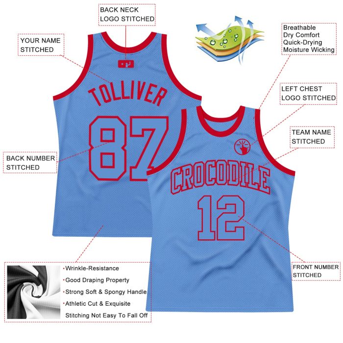 Custom Light Blue-Red Authentic Basketball Jersey | Throwback Style Custom Light Blue Light Blue-Red Authentic Throwback - Image 2