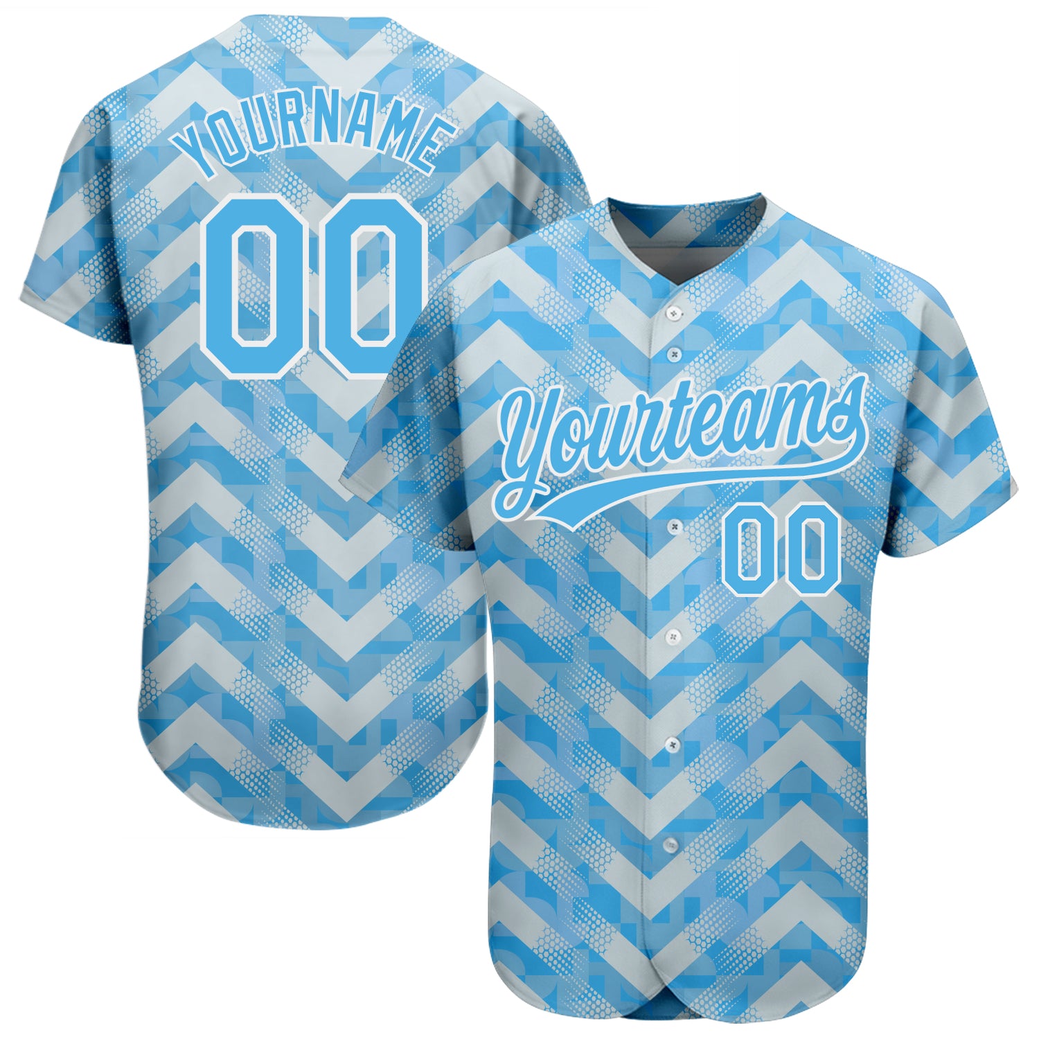 Custom Light Blue 3D Pattern Baseball Jersey - Authentic Design, Blue-White Colors Custom Light Blue Light Blue-White 3D