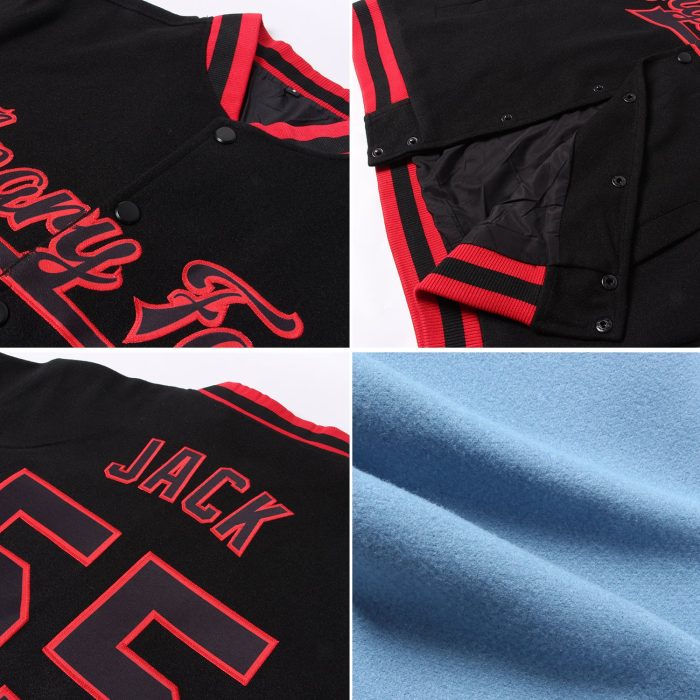 Light Blue Navy Aqua Bomber Varsity Letterman Jacket Custom Full-Snap Custom Light Blue Navy-Aqua Bomber Full-Snap Varsity - Image 2