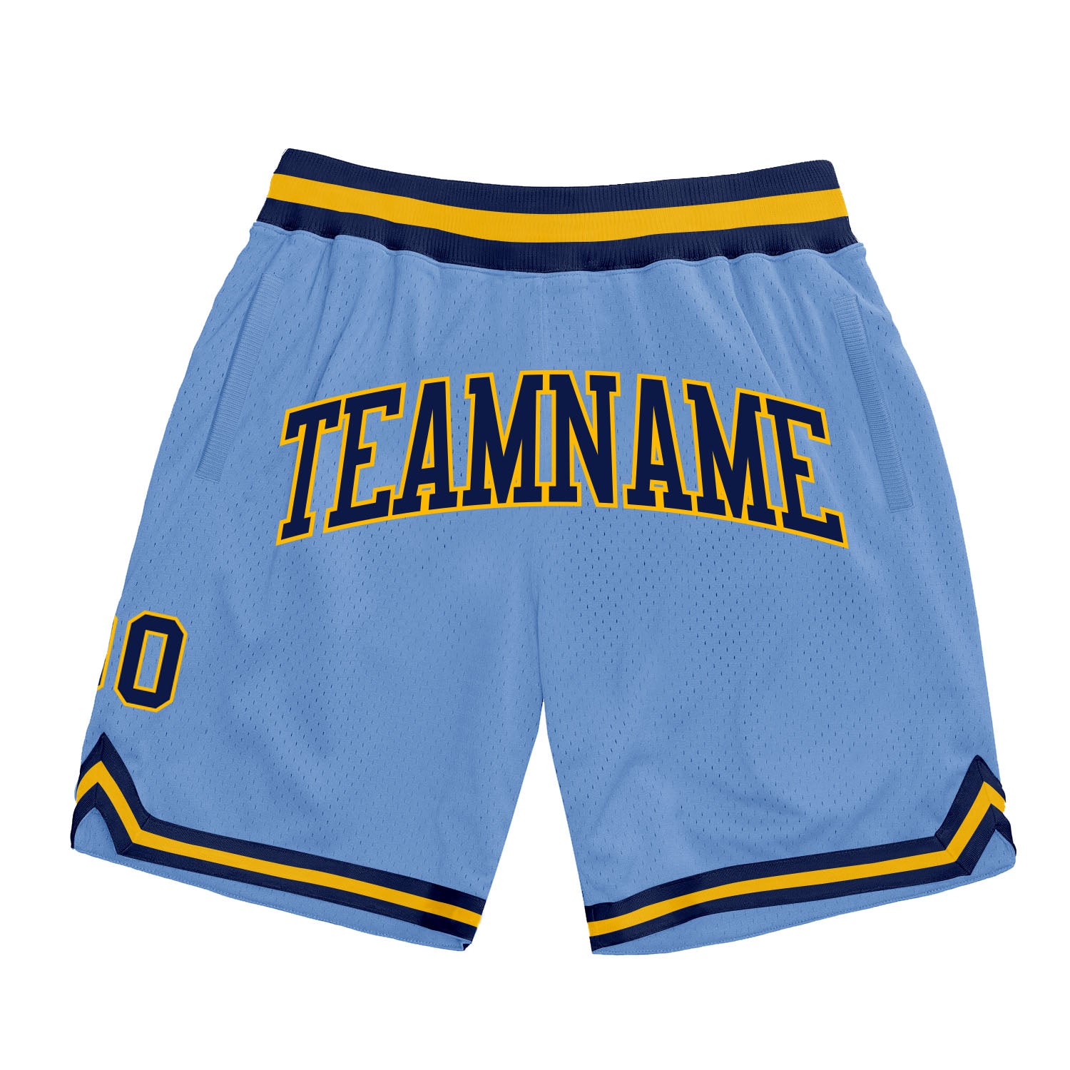 Light Blue Navy-Gold Authentic Throwback Basketball Shorts Custom Design Custom Light Blue Navy-Gold Authentic Throwback