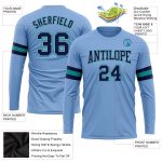 Light Blue Navy Gray Aqua Performance T-Shirt for Men Long Sleeve Custom Light Blue Navy Gray-Aqua Long Sleeve Performance - Image 3